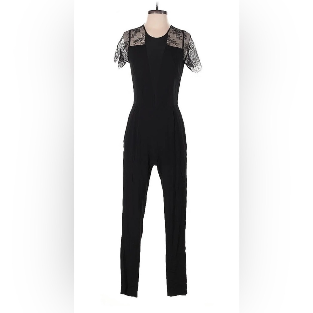 Sandro Elegant Black Jumpsuit with Lace Accents